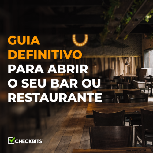 Capa do ebook com texto "Guia definitivo para abrir o seu bar ou restaurante" e a foto de um restaurante no fundo
