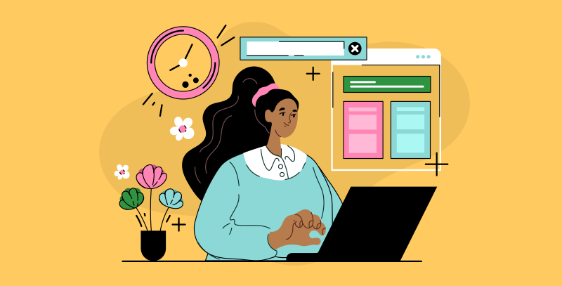 2 Gestor de tarefas Mulher usando notebook com interface de painel organizado e elementos de produtividade, simbolizando o uso de um gestor de tarefas como uma das soluções de checklists para organização e controle de demandas.