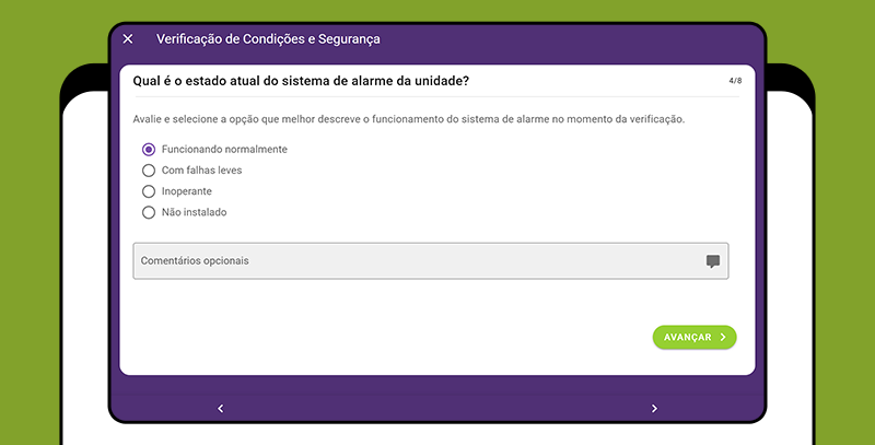 Imagem exibindo o tipo de resposta por múltipla escolha, um dos tipos de respostas dos checklists da Checkbits.