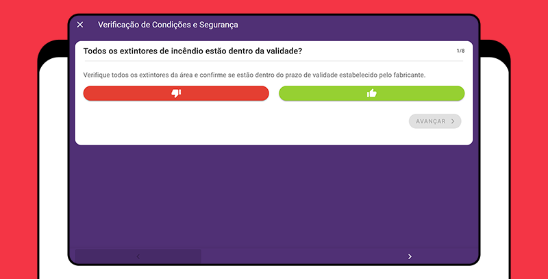 Tela de checklist digital da Checkbits exibindo o tipo de resposta "sim ou não".