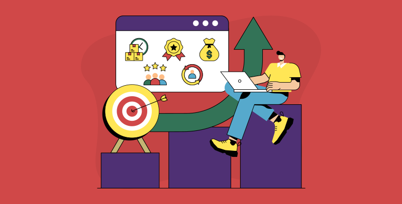 Ilustração digital mostrando um profissional analisando gráficos e metas, com ícones representando desempenho e resultados, simbolizando o acompanhamento de KPIs operacionais.