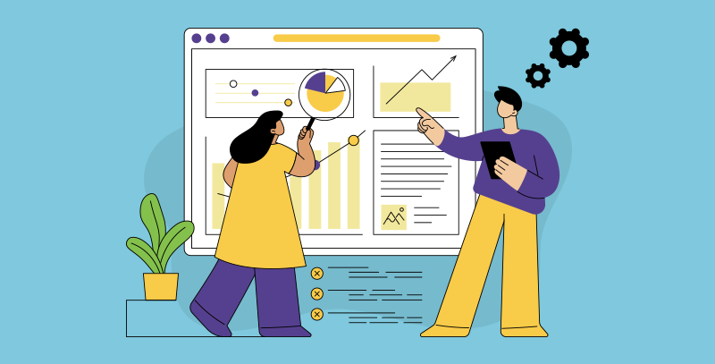 Importância de um relatório de não conformidade A imagem mostra dois profissionais analisando gráficos e dados em um painel digital, representando a importância de um relatório de não conformidade para a tomada de decisão.