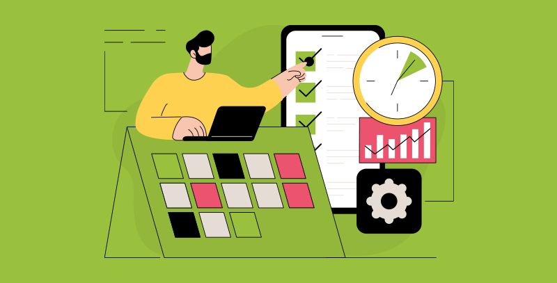 Profissional usando computador e checklist digital para monitorar prazos e produtividade
