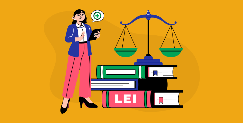 Profissional ao lado de livros de leis, ilustrando as exigências legais de segurança do trabalho.