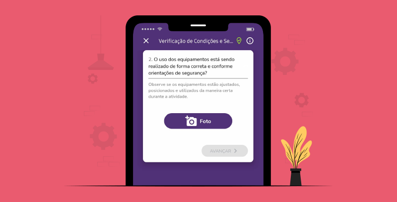 Interface de aplicativo exibindo opção de adicionar imagem, representando o registro de evidências por foto em inspeções.