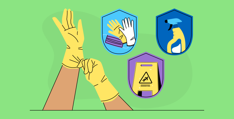 Uso de equipamentos de proteção e produtos de limpeza, destacando a segurança profissional dentro do checklist para limpeza de Airbnb.