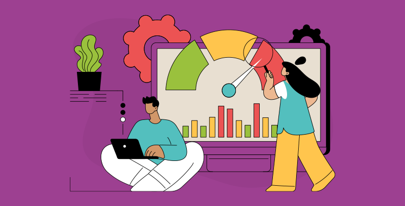 Painel com indicadores e gráfico de desempenho ilustrando níveis de criticidade e monitoramento de resultados.