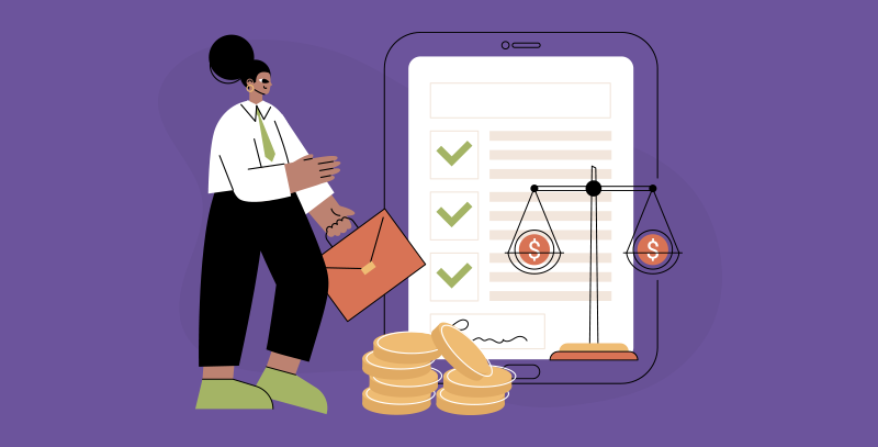 Checklist digital com itens marcados e elementos visuais de organização, ilustrando o apoio de listas na elaboração do balanço de empresa.