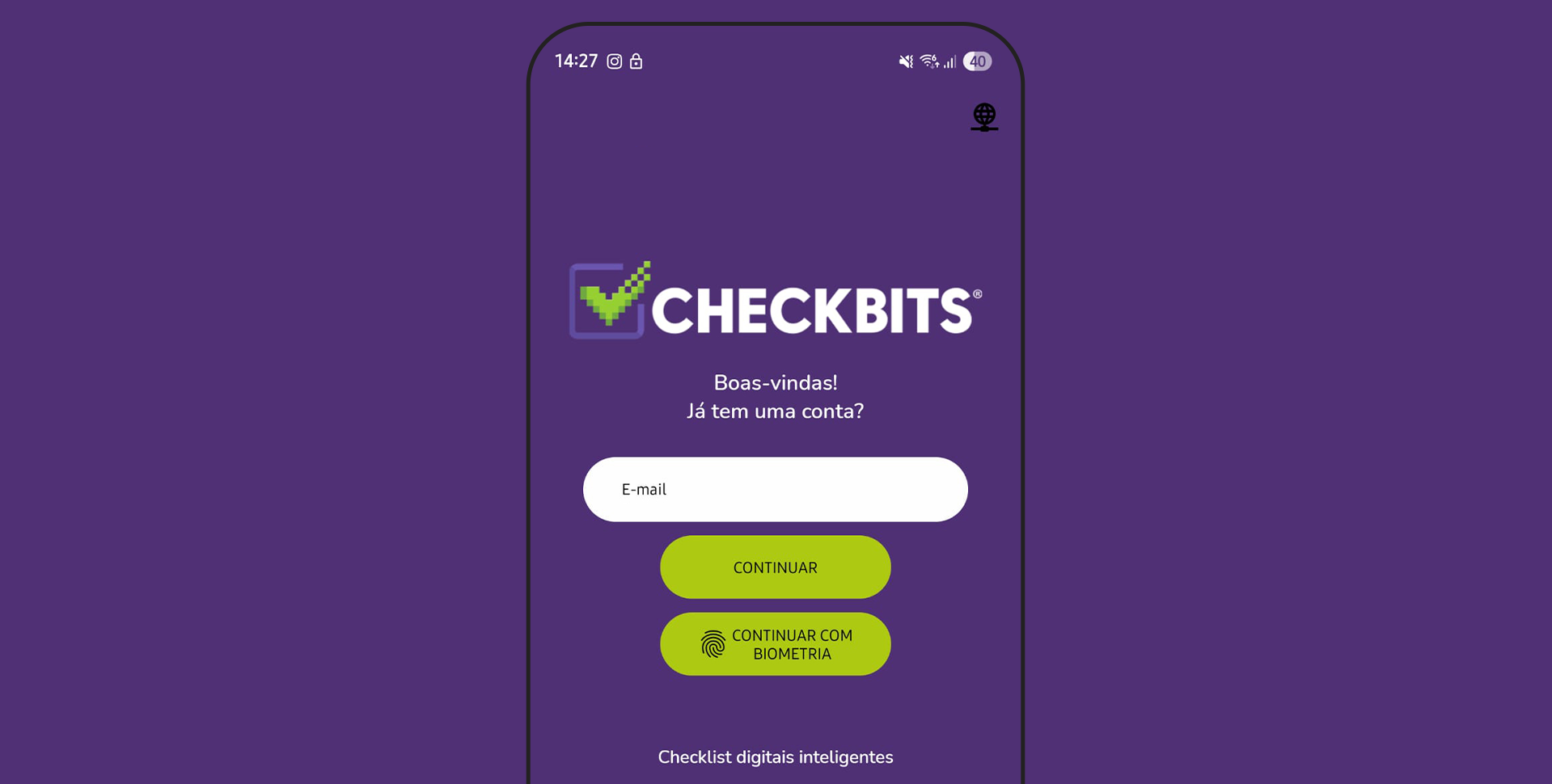 15. Biometria Print da tela de login do app checkbits.