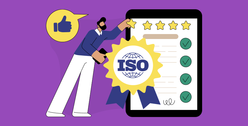 Profissional avaliando certificado ISO e lista de verificação, mostrando setores que usam checklists no controle de qualidade.