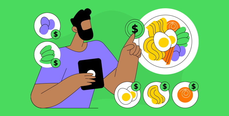 Profissional com tablet analisando pratos com seus valores e custos de ingredientes, mostrando a relação entre receita e despesa na gestão financeira de bar e restaurante.