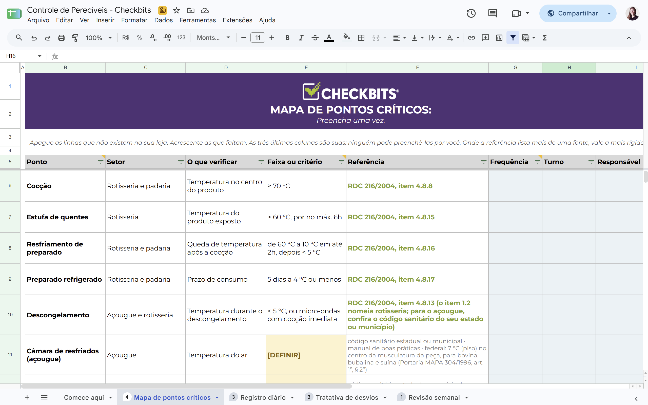 Print de uma planilha de excel para controle de pereciveis em supermercados
