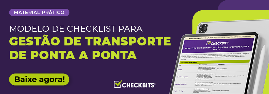 Banner Modelo de checklist para gestão de transporte de ponta a ponta da Checkbits, com prévia da planilha exibida em um tablet.