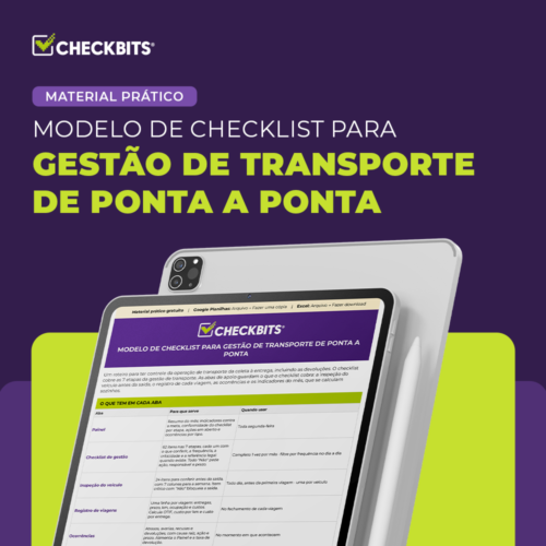 Modelo gratuito de checklist para gestão de transporte de ponta a ponta da Checkbits, com planilha para inspeção de veículos, registro de viagens e controle de ocorrências.